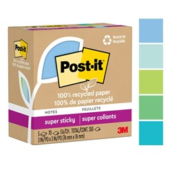 Post-It 654R-5SST Super Sticky Notes Recycled 76mm x 76mm Oasis Pack Of 5