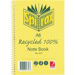 Spirax 813 Recycled 100% Notebook A6 Ruled 100 Pages Side Opening