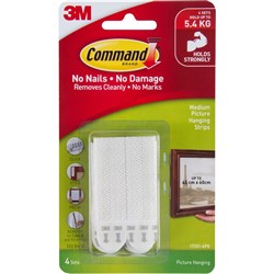 Command 17201-4PK Picture Hanging Strip Medium White Pack of 4 up to 5.4Kg